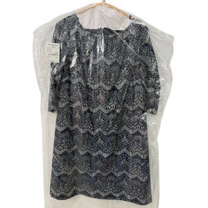 Jessica Howard 12P Navy & Silver Glitter Long Sleeve Cocktail Dress